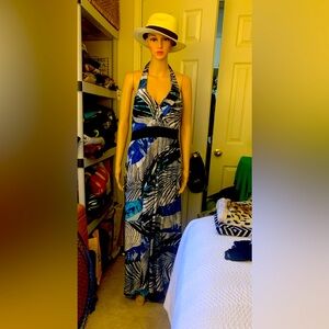Blue and Black Halter Neck Maxi Dress size Large